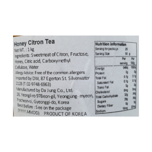 Tea Honey Citron Tea 1kg*12/봉밀 유자차