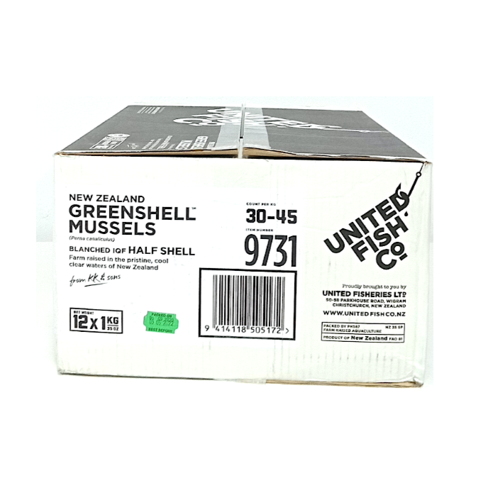 Frozen Mussel Green Half Shell M 30/45  GOF1kg*12/냉동 홍합 반절 M