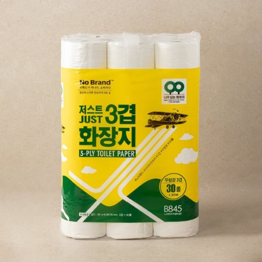 No Brand JUST 3-PLY Toilet Paper 30M*30Roll*3/노브랜드 JUST 3겹 화장지 30M