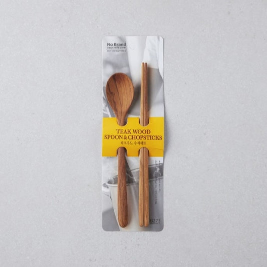 No Brand Teak Wood Spoon & Chopsticks*15/노브랜드 티크 우드 수저 1인 세트